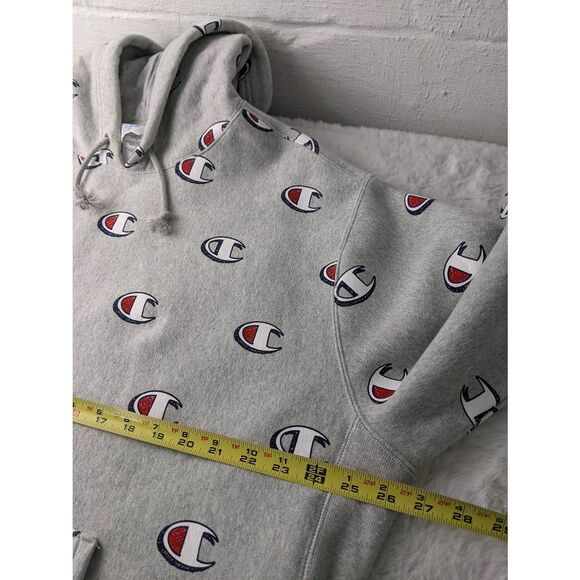 Champion Logo All Over Reverse Weave Hoodie Sweatshirt Gray XL Extra Large New R - Picture 6 of 7